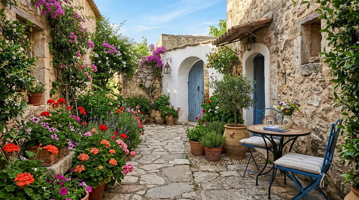 Stone Pathway with Flower Beds